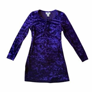 Y2K Purple Crushed Velvet Mini Dress Long Sleeve Size XS